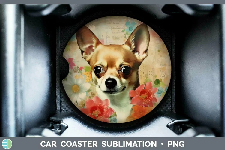 Vintage Decoupage Chihuahua Car Coaster Sublimation Coaster