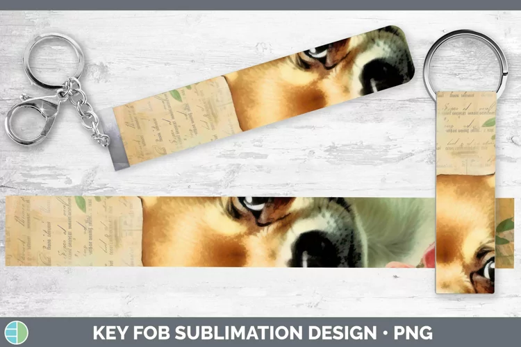 Vintage Decoupage Chihuahua Key Fob Sublimation Wristlet Des