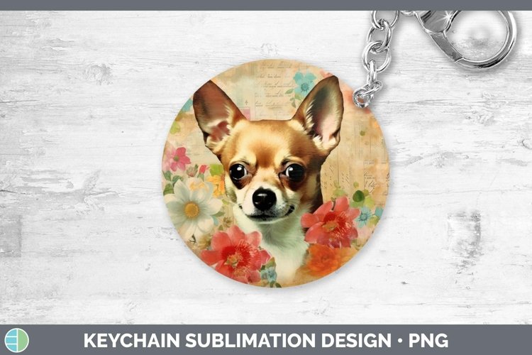Vintage Decoupage Chihuahua Keychain Sublimation Keyring Des
