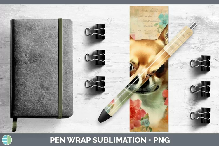 Vintage Decoupage Chihuahua Pen Wrap Sublimation Epoxy Pen D