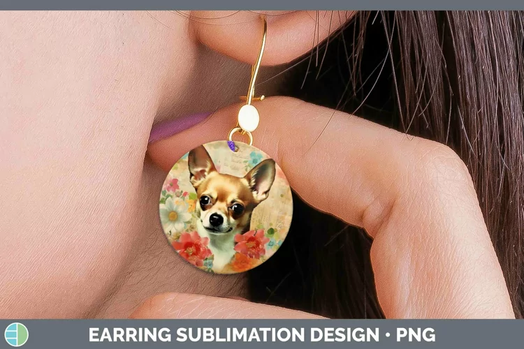 Vintage Decoupage Chihuahua Round Earrings Sublimation Earri