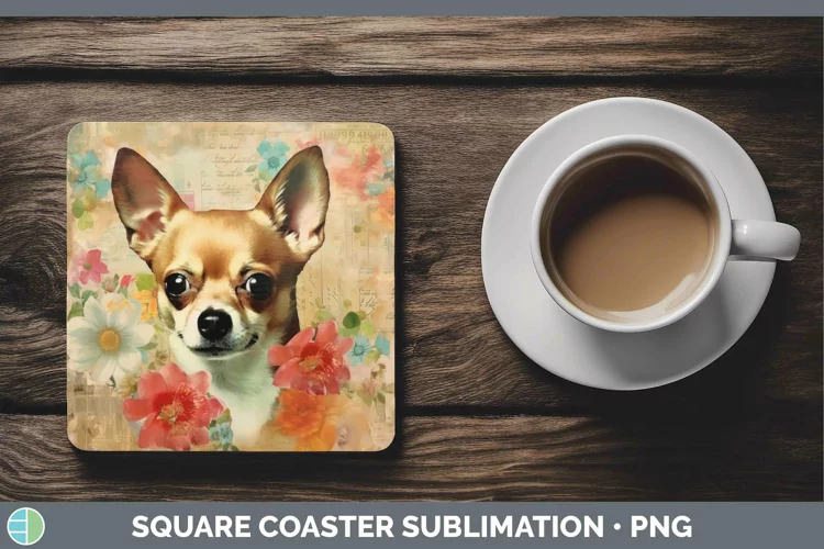 Vintage Decoupage Chihuahua Square Coaster Sublimation Coast