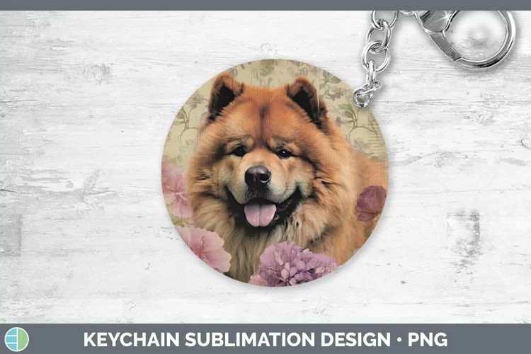 Vintage Decoupage Chow Chow Keychain Sublimation Keyring Des