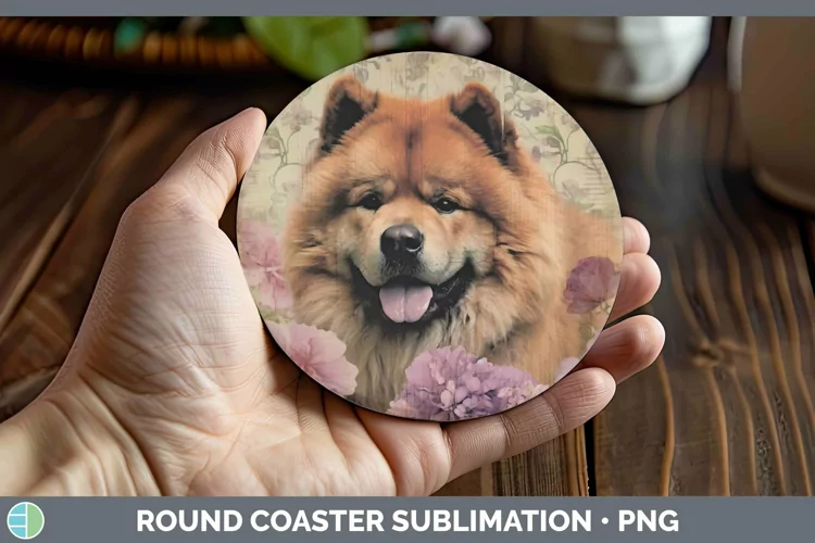 Vintage Decoupage Chow Chow Round Coaster Sublimation Coaste