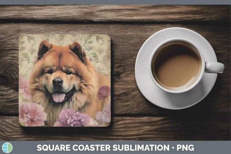Vintage Decoupage Chow Chow Square Coaster Sublimation Coast