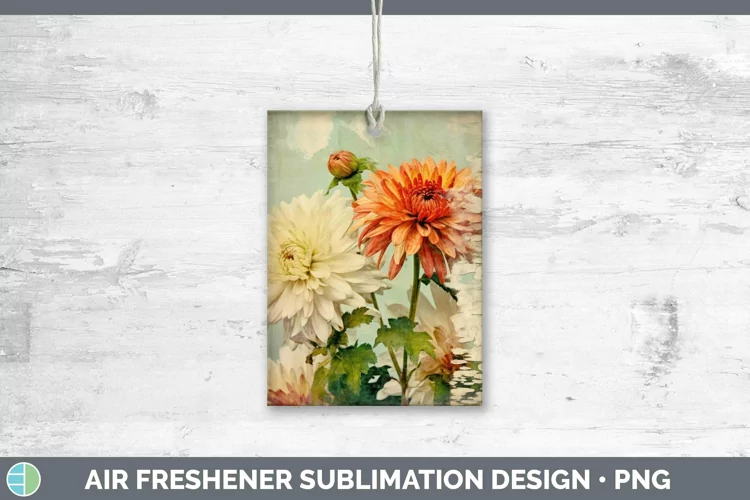 Vintage Decoupage Chrysanthemum Air Freshener | Sublimation