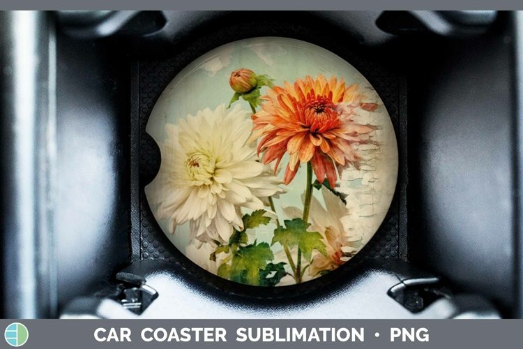 Vintage Decoupage Chrysanthemum Car Coaster | Sublimation Co