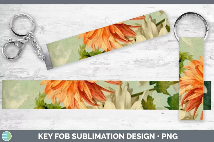 Vintage Decoupage Chrysanthemum Key Fob | Sublimation Wristl