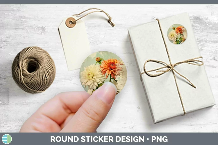 Vintage Decoupage Chrysanthemum Stickers | Round Labels Desi