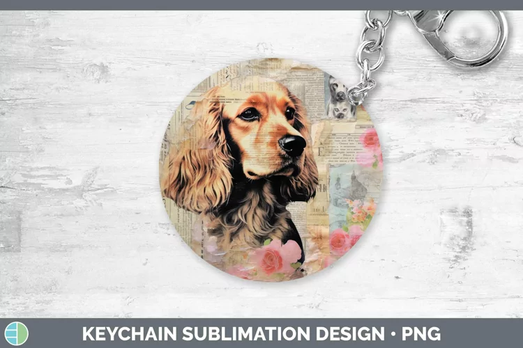 Vintage Decoupage Cocker Spaniel Keychain Sublimation Keyrin