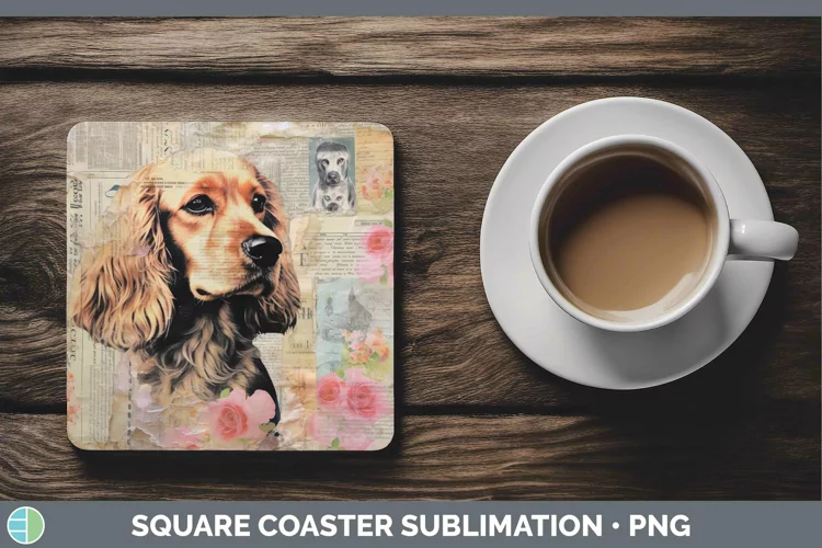 Vintage Decoupage Cocker Spaniel Square Coaster Sublimation