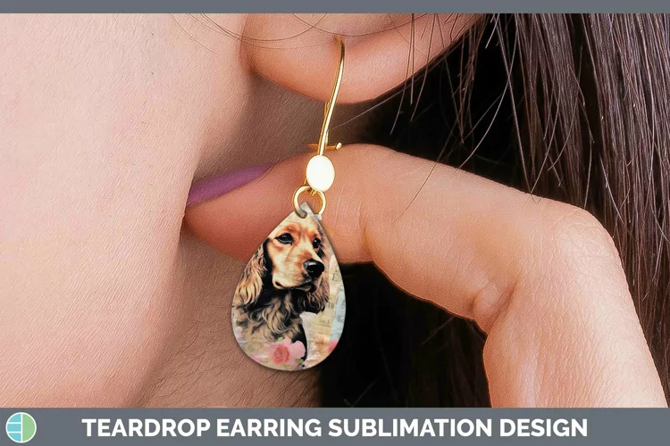 Vintage Decoupage Cocker Spaniel Teardrop Earrings Sublimati