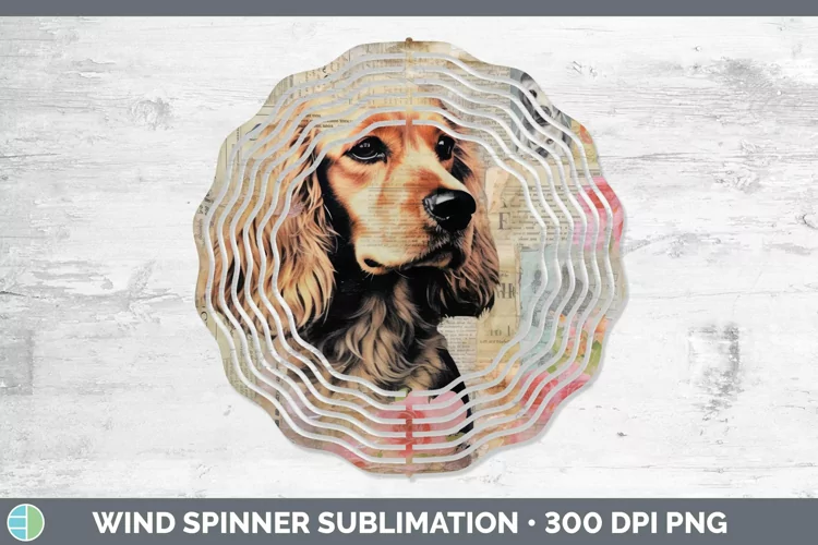 Vintage Decoupage Cocker Spaniel Wind Spinner Sublimation Sp