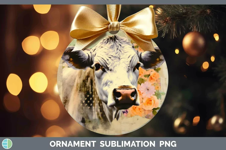 Vintage Decoupage Cow Ornament Sublimation Bauble Designs