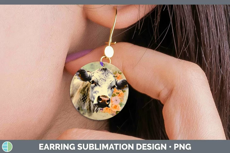 Vintage Decoupage Cow Round Earrings Sublimation Earrings De
