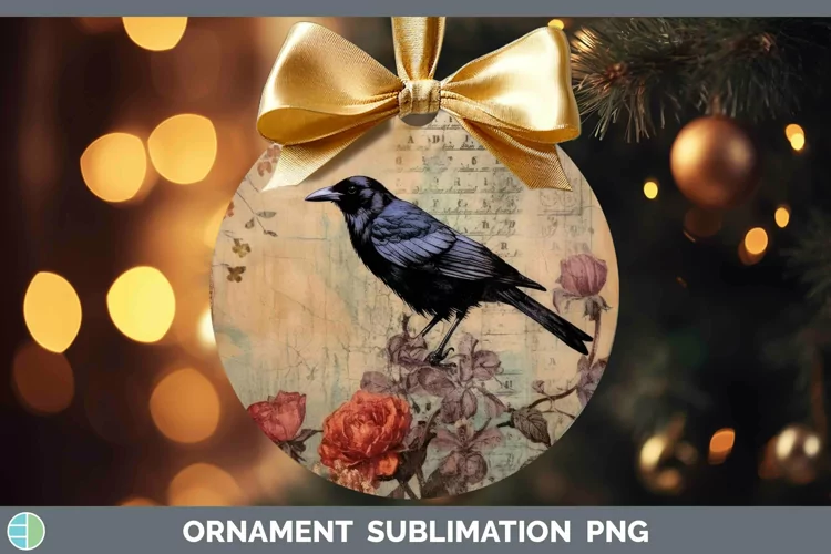 Vintage Decoupage Crow Ornament | Sublimation Bauble Designs