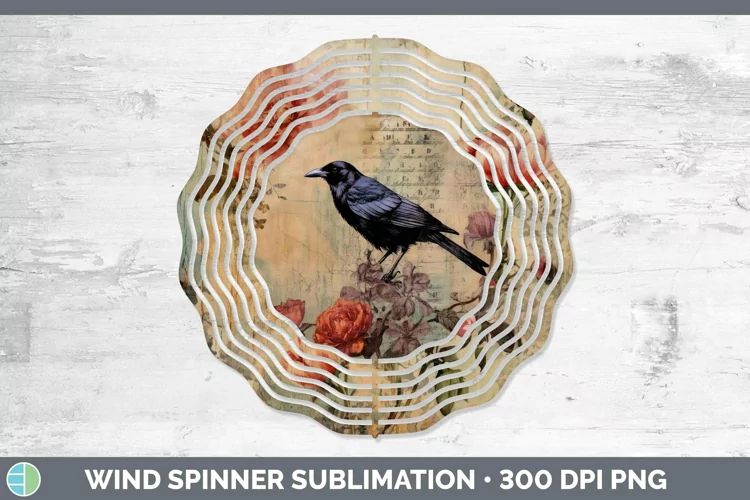 Vintage Decoupage Crow Wind Spinner Sublimation Spinner Desi