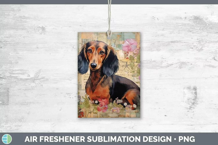 Vintage Decoupage Dachshund Air Freshener | Sublimation Car