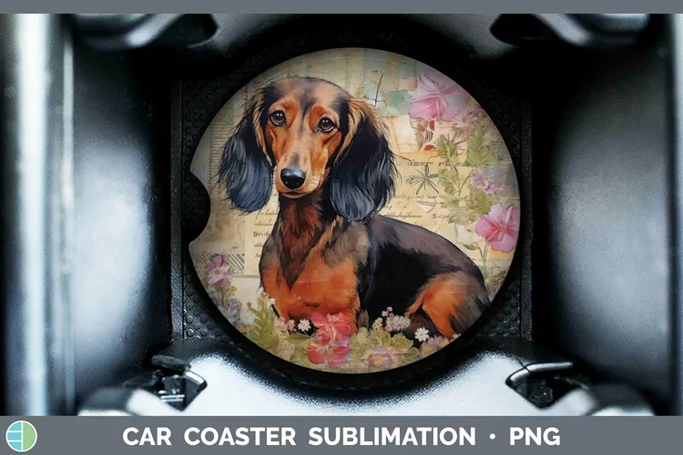 Vintage Decoupage Dachshund Car Coaster Sublimation Coaster