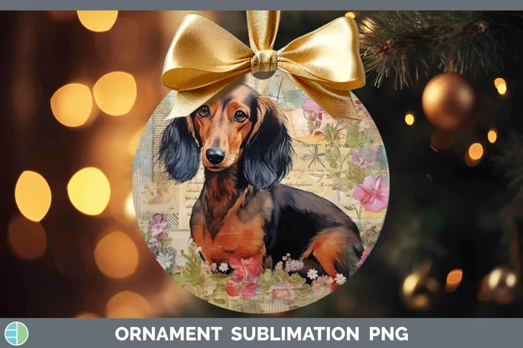 Vintage Decoupage Dachshund Ornament Sublimation Bauble Desi