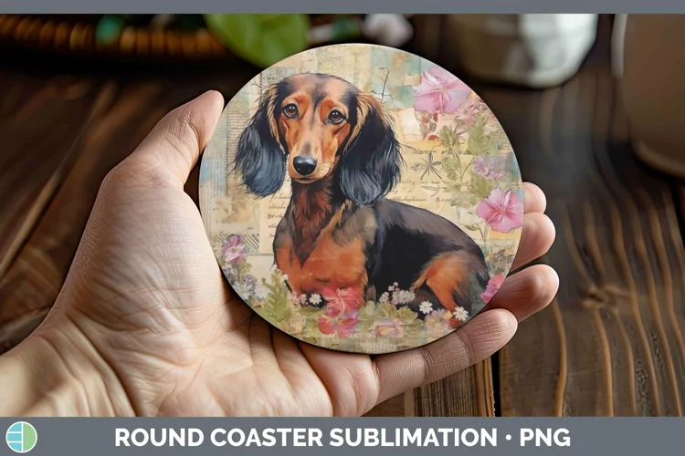 Vintage Decoupage Dachshund Round Coaster Sublimation Coaste