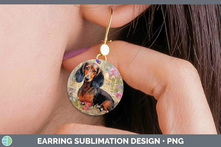 Vintage Decoupage Dachshund Round Earrings Sublimation Earri