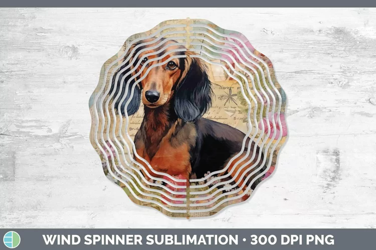 Vintage Decoupage Dachshund Wind Spinner Sublimation Spinner