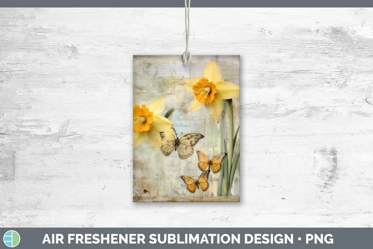 Vintage Decoupage Daffodil Air Freshener Sublimation Car Fre