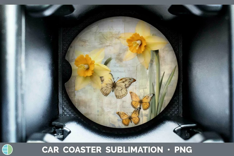 Vintage Decoupage Daffodil Car Coaster Sublimation Coaster D