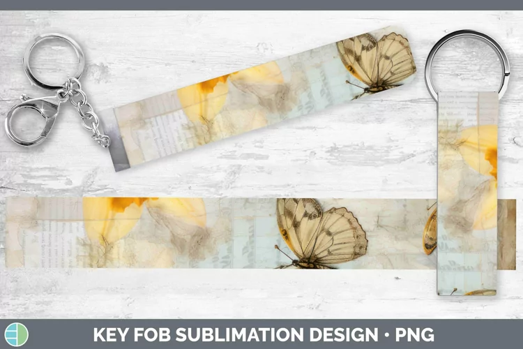 Vintage Decoupage Daffodil Key Fob Sublimation Wristlet Desi