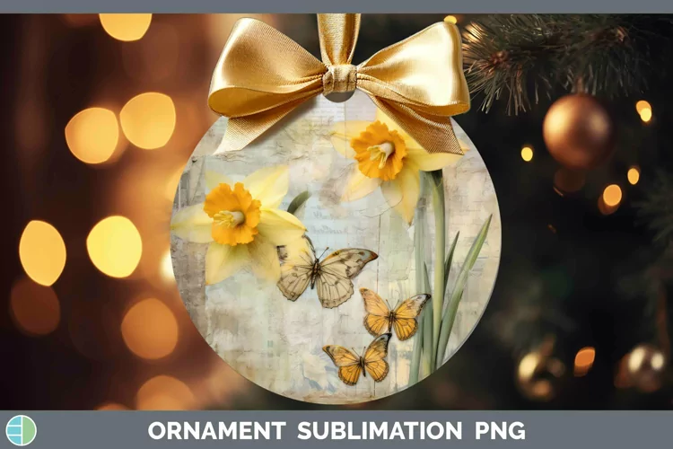 Vintage Decoupage Daffodil Ornament Sublimation Bauble Desig