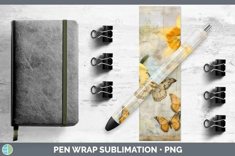 Vintage Decoupage Daffodil Pen Wrap Sublimation Epoxy Pen De