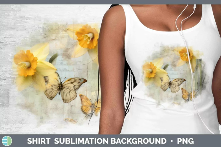 Vintage Decoupage Daffodil Shirt Sublimation Sublimation Bac