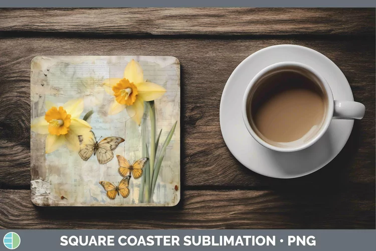 Vintage Decoupage Daffodil Square Coaster Sublimation Coaste