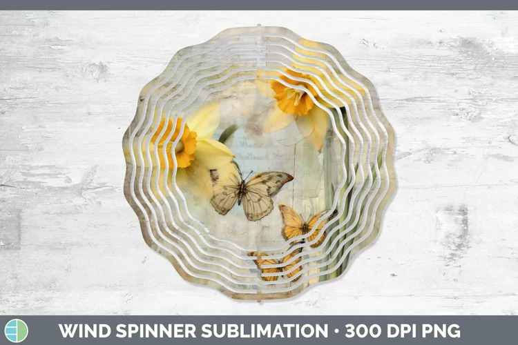 Vintage Decoupage Daffodil Wind Spinner Sublimation Spinner