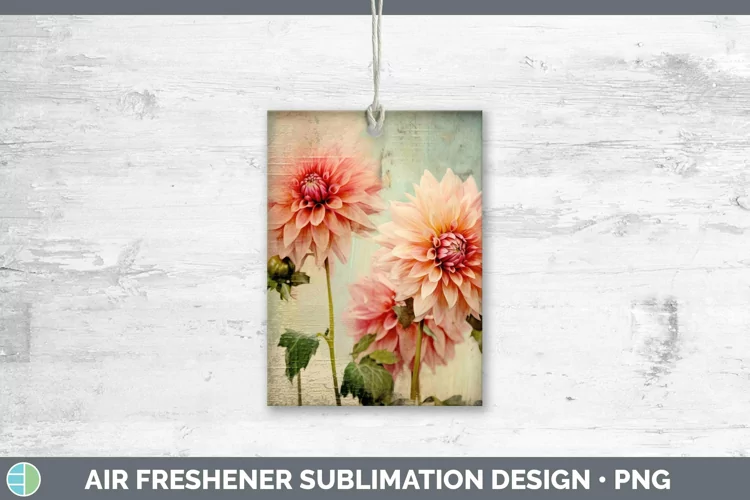 Vintage Decoupage Dahlia Air Freshener | Sublimation Car Fre