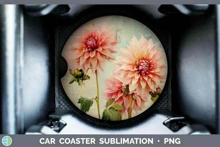 Vintage Decoupage Dahlia Car Coaster | Sublimation Coaster D