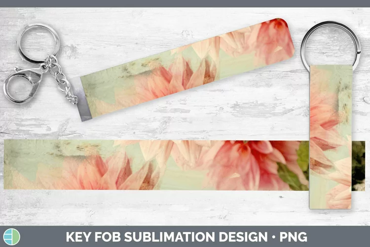Vintage Decoupage Dahlia Key Fob | Sublimation Wristlet Desi