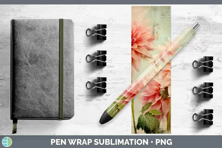Vintage Decoupage Dahlia Pen Wrap | Sublimation Epoxy Pen De
