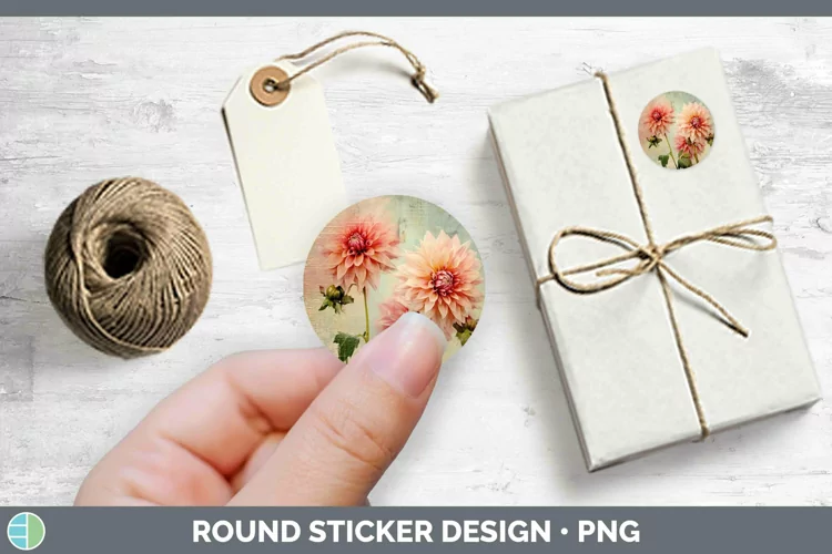 Vintage Decoupage Dahlia Stickers | Round Labels Designs