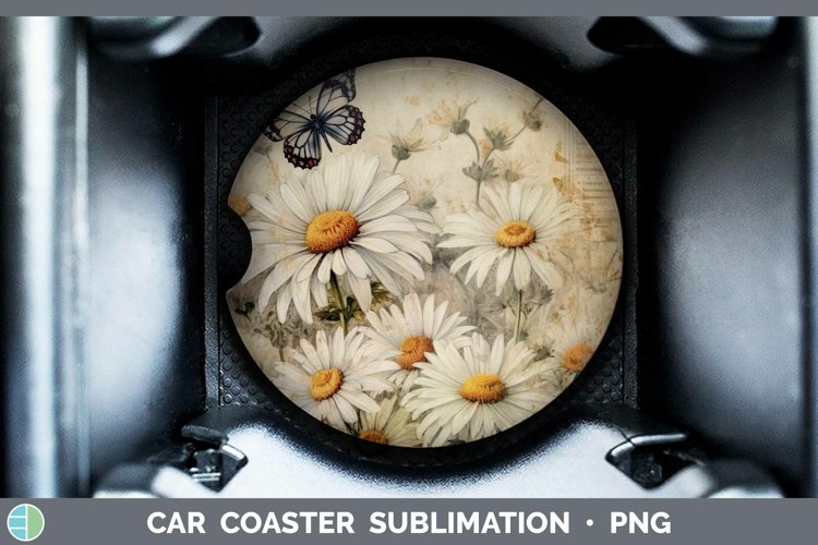 Vintage Decoupage Daisy Car Coaster Sublimation Coaster Desi