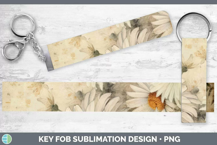 Vintage Decoupage Daisy Key Fob Sublimation Wristlet Designs