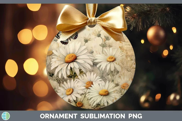 Vintage Decoupage Daisy Ornament Sublimation Bauble Designs