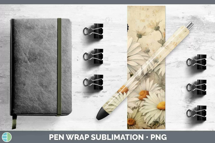 Vintage Decoupage Daisy Pen Wrap Sublimation Epoxy Pen Desig