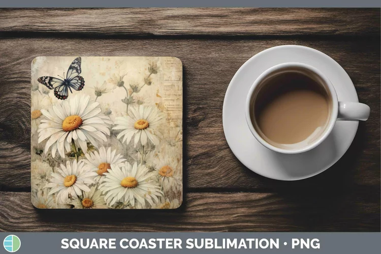 Vintage Decoupage Daisy Square Coaster Sublimation Coaster D