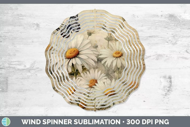 Vintage Decoupage Daisy Wind Spinner Sublimation Spinner Des