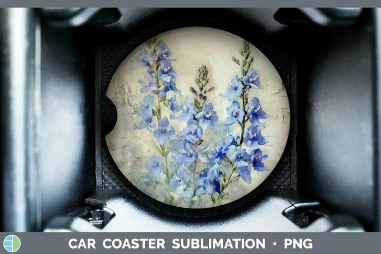 Vintage Decoupage Delphinium Car Coaster | Sublimation Coast