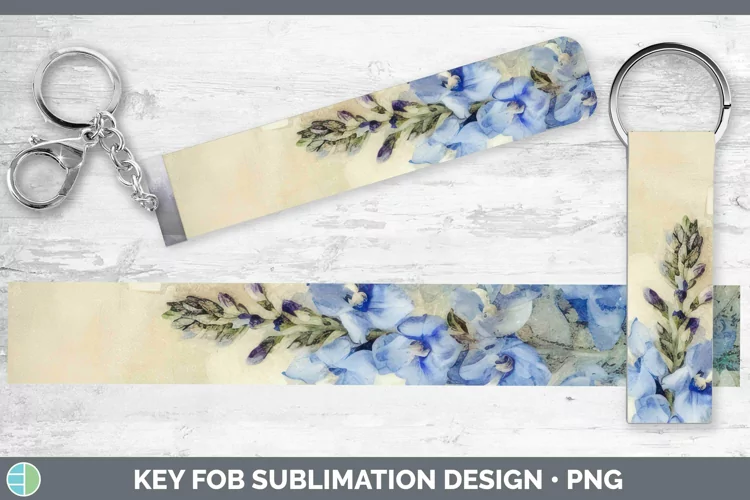 Vintage Decoupage Delphinium Key Fob | Sublimation Wristlet