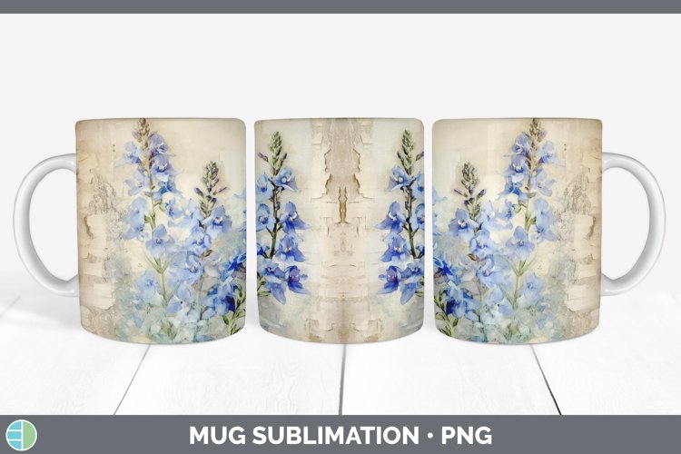 Vintage Decoupage Delphinium Mug Wrap | Sublimation Coffee C