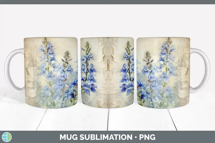 Vintage Decoupage Delphinium Mug Wrap | Sublimation Coffee C